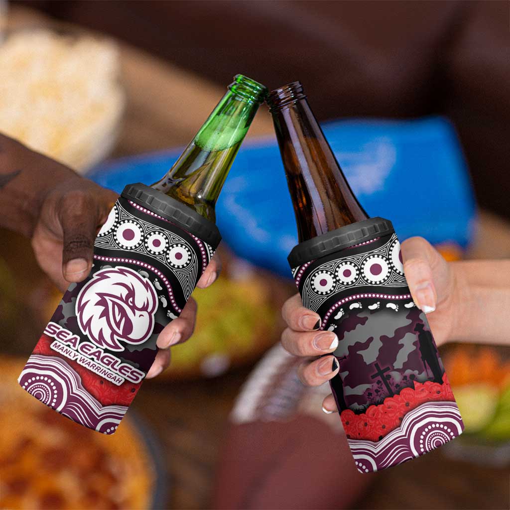 ANZAC Day Manly Warringah Sea Eagles 4 in 1 Can Cooler Tumbler Military Memorial Aboriginal Indigenous Art