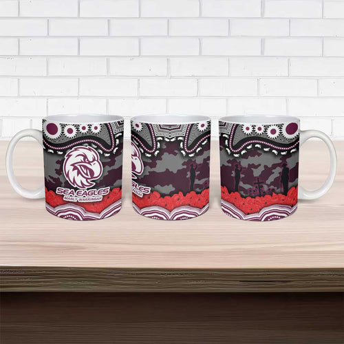 ANZAC Day Manly Warringah Sea Eagles Ceramic Mug Military Memorial Aboriginal Indigenous Art