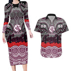 ANZAC Day Manly Warringah Sea Eagles Couples Matching Long Sleeve Bodycon Dress and Hawaiian Shirt Military Memorial Aboriginal Indigenous Art