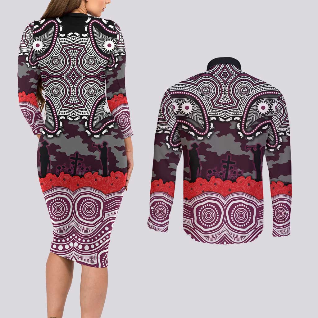 ANZAC Day Manly Warringah Sea Eagles Couples Matching Long Sleeve Bodycon Dress and Long Sleeve Button Shirt Military Memorial Aboriginal Indigenous Art