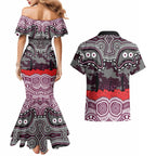 ANZAC Day Manly Warringah Sea Eagles Couples Matching Mermaid Dress and Hawaiian Shirt Military Memorial Aboriginal Indigenous Art