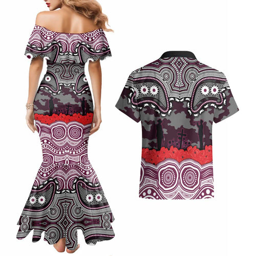 ANZAC Day Manly Warringah Sea Eagles Couples Matching Mermaid Dress and Hawaiian Shirt Military Memorial Aboriginal Indigenous Art