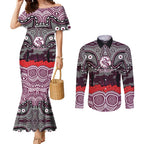 ANZAC Day Manly Warringah Sea Eagles Couples Matching Mermaid Dress and Long Sleeve Button Shirt Military Memorial Aboriginal Indigenous Art