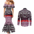 ANZAC Day Manly Warringah Sea Eagles Couples Matching Mermaid Dress and Long Sleeve Button Shirt Military Memorial Aboriginal Indigenous Art
