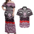 ANZAC Day Manly Warringah Sea Eagles Couples Matching Off Shoulder Maxi Dress and Hawaiian Shirt Military Memorial Aboriginal Indigenous Art