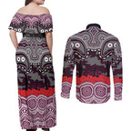 ANZAC Day Manly Warringah Sea Eagles Couples Matching Off Shoulder Maxi Dress and Long Sleeve Button Shirt Military Memorial Aboriginal Indigenous Art