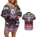 ANZAC Day Manly Warringah Sea Eagles Couples Matching Off Shoulder Short Dress and Hawaiian Shirt Military Memorial Aboriginal Indigenous Art
