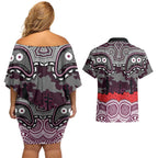 ANZAC Day Manly Warringah Sea Eagles Couples Matching Off Shoulder Short Dress and Hawaiian Shirt Military Memorial Aboriginal Indigenous Art