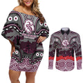 ANZAC Day Manly Warringah Sea Eagles Couples Matching Off Shoulder Short Dress and Long Sleeve Button Shirt Military Memorial Aboriginal Indigenous Art