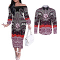 ANZAC Day Manly Warringah Sea Eagles Couples Matching Off The Shoulder Long Sleeve Dress and Long Sleeve Button Shirt Military Memorial Aboriginal Indigenous Art