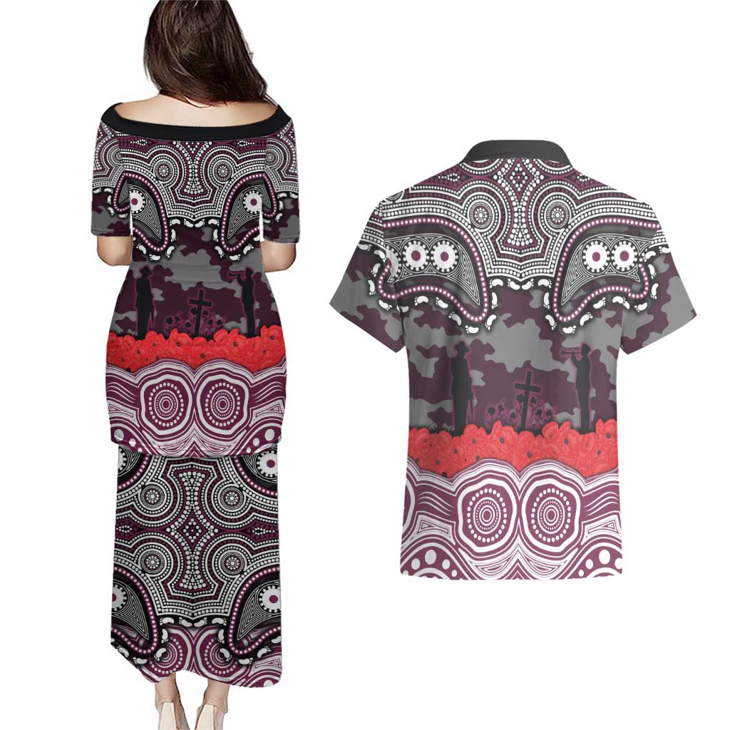 ANZAC Day Manly Warringah Sea Eagles Couples Matching Puletasi and Hawaiian Shirt Military Memorial Aboriginal Indigenous Art