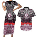 ANZAC Day Manly Warringah Sea Eagles Couples Matching Short Sleeve Bodycon Dress and Hawaiian Shirt Military Memorial Aboriginal Indigenous Art