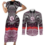 ANZAC Day Manly Warringah Sea Eagles Couples Matching Short Sleeve Bodycon Dress and Long Sleeve Button Shirt Military Memorial Aboriginal Indigenous Art