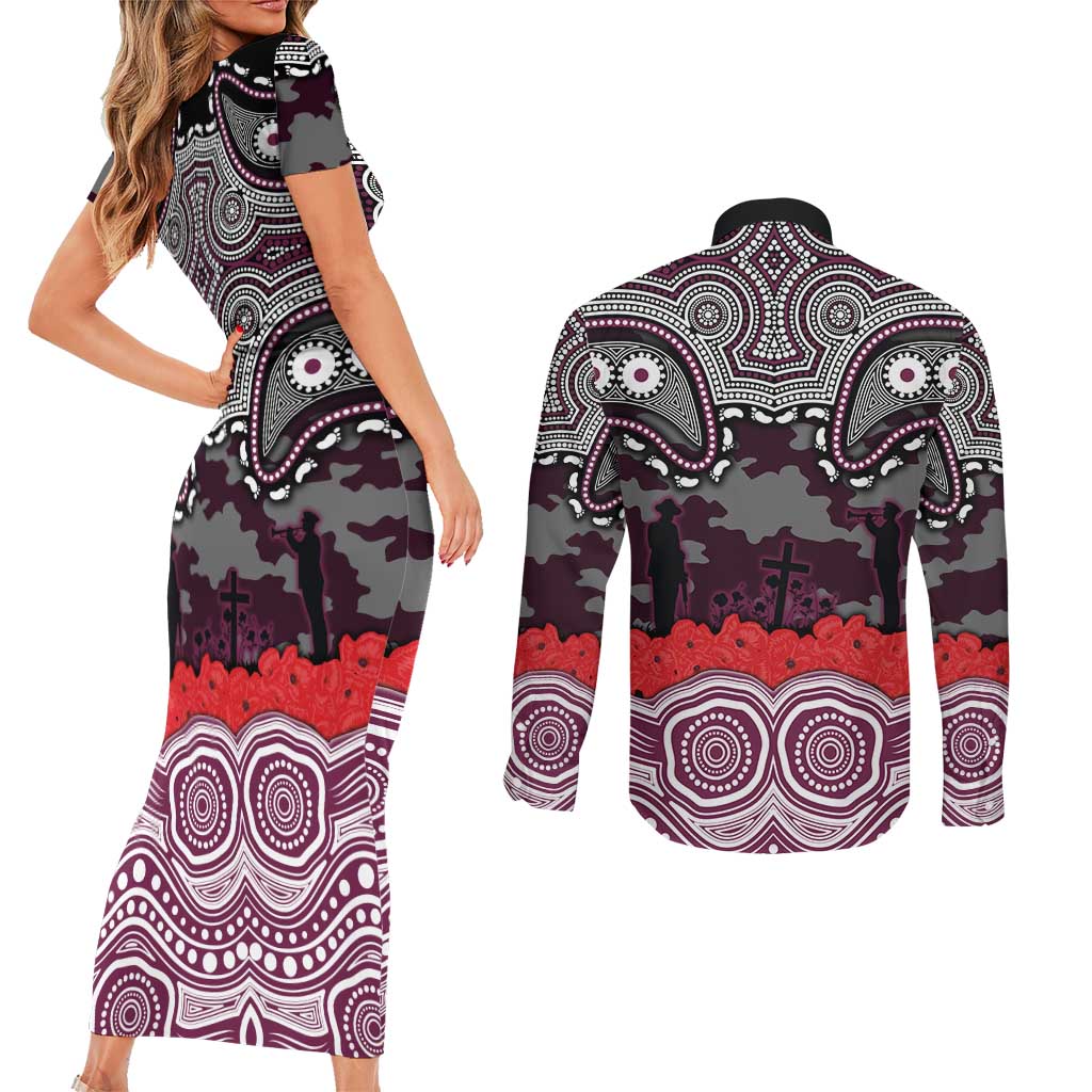 ANZAC Day Manly Warringah Sea Eagles Couples Matching Short Sleeve Bodycon Dress and Long Sleeve Button Shirt Military Memorial Aboriginal Indigenous Art