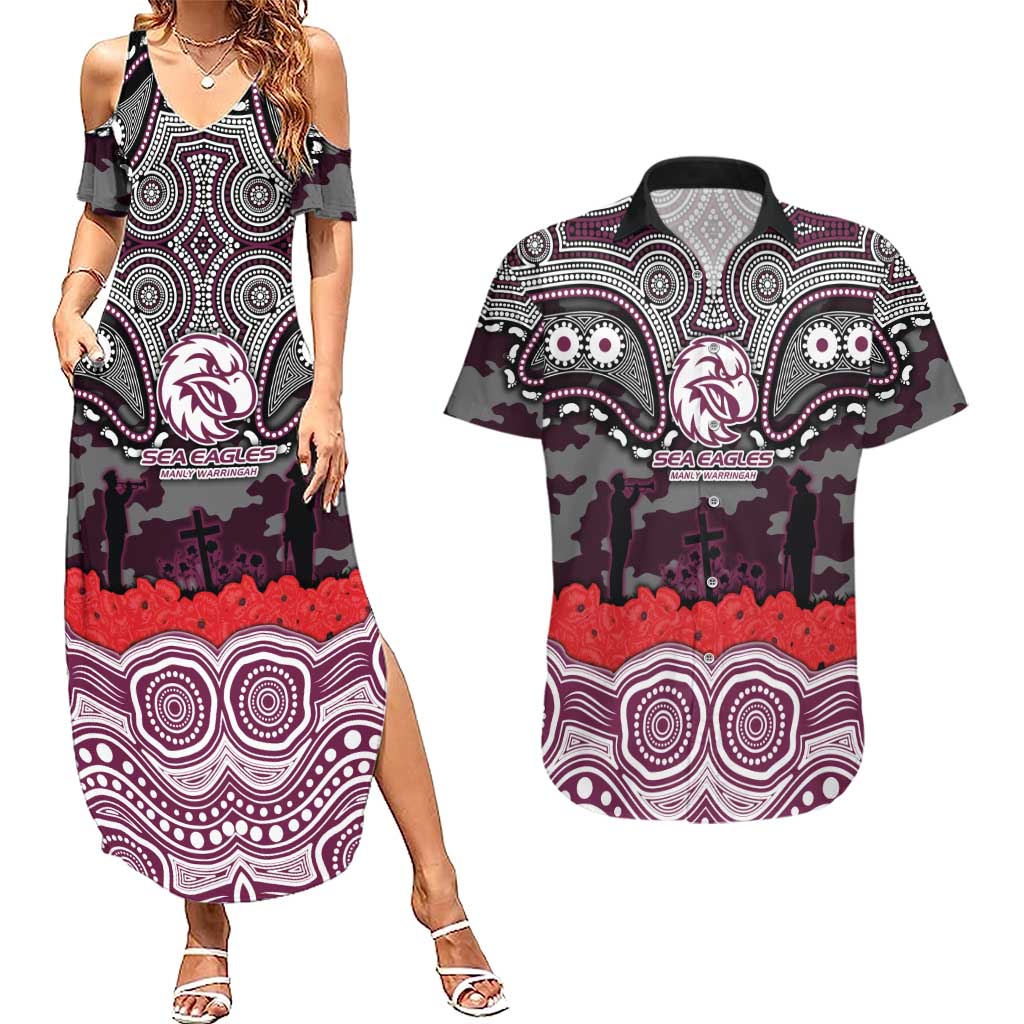 ANZAC Day Manly Warringah Sea Eagles Couples Matching Summer Maxi Dress and Hawaiian Shirt Military Memorial Aboriginal Indigenous Art