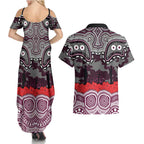ANZAC Day Manly Warringah Sea Eagles Couples Matching Summer Maxi Dress and Hawaiian Shirt Military Memorial Aboriginal Indigenous Art