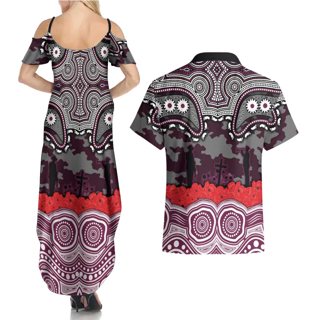 ANZAC Day Manly Warringah Sea Eagles Couples Matching Summer Maxi Dress and Hawaiian Shirt Military Memorial Aboriginal Indigenous Art