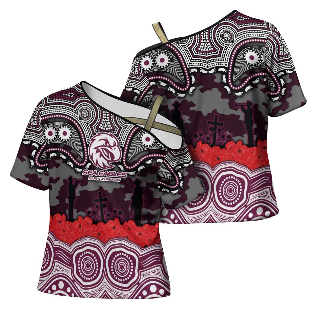 ANZAC Day Manly Warringah Sea Eagles Cross Shoulder Shirt Military Memorial Aboriginal Indigenous Art