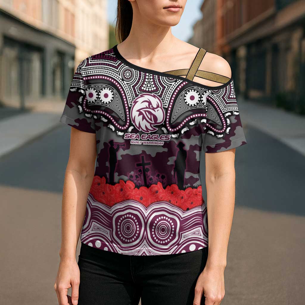 ANZAC Day Manly Warringah Sea Eagles Cross Shoulder Shirt Military Memorial Aboriginal Indigenous Art