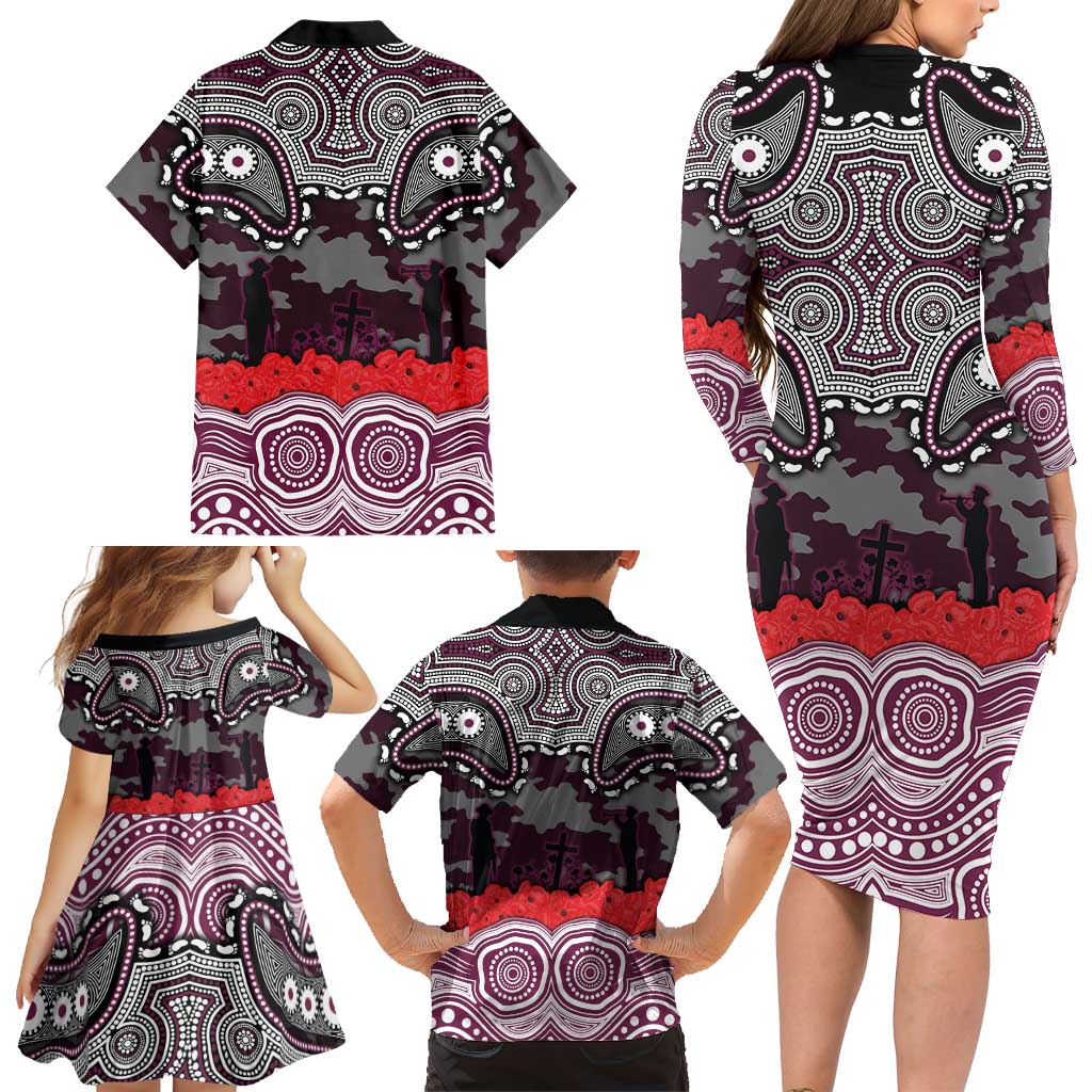 ANZAC Day Manly Warringah Sea Eagles Family Matching Long Sleeve Bodycon Dress and Hawaiian Shirt Military Memorial Aboriginal Indigenous Art