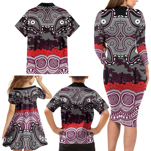 ANZAC Day Manly Warringah Sea Eagles Family Matching Long Sleeve Bodycon Dress and Hawaiian Shirt Military Memorial Aboriginal Indigenous Art