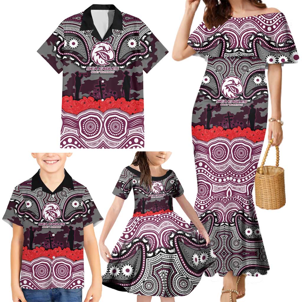 ANZAC Day Manly Warringah Sea Eagles Family Matching Mermaid Dress and Hawaiian Shirt Military Memorial Aboriginal Indigenous Art