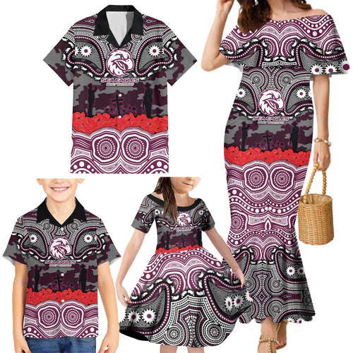 ANZAC Day Manly Warringah Sea Eagles Family Matching Mermaid Dress and Hawaiian Shirt Military Memorial Aboriginal Indigenous Art