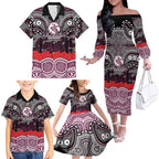 ANZAC Day Manly Warringah Sea Eagles Family Matching Off The Shoulder Long Sleeve Dress and Hawaiian Shirt Military Memorial Aboriginal Indigenous Art