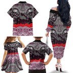 ANZAC Day Manly Warringah Sea Eagles Family Matching Off The Shoulder Long Sleeve Dress and Hawaiian Shirt Military Memorial Aboriginal Indigenous Art