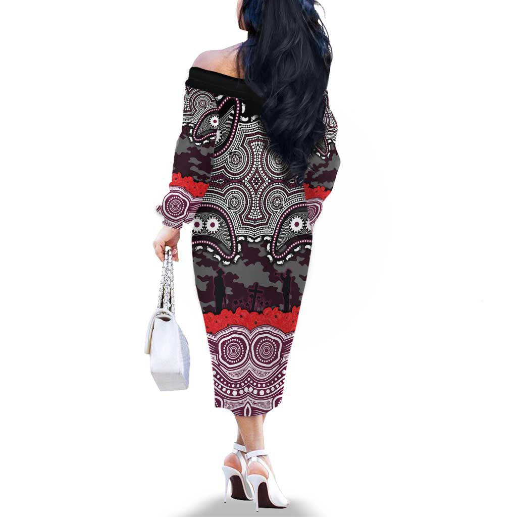 ANZAC Day Manly Warringah Sea Eagles Family Matching Off The Shoulder Long Sleeve Dress and Hawaiian Shirt Military Memorial Aboriginal Indigenous Art