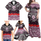 ANZAC Day Manly Warringah Sea Eagles Family Matching Off Shoulder Maxi Dress and Hawaiian Shirt Military Memorial Aboriginal Indigenous Art