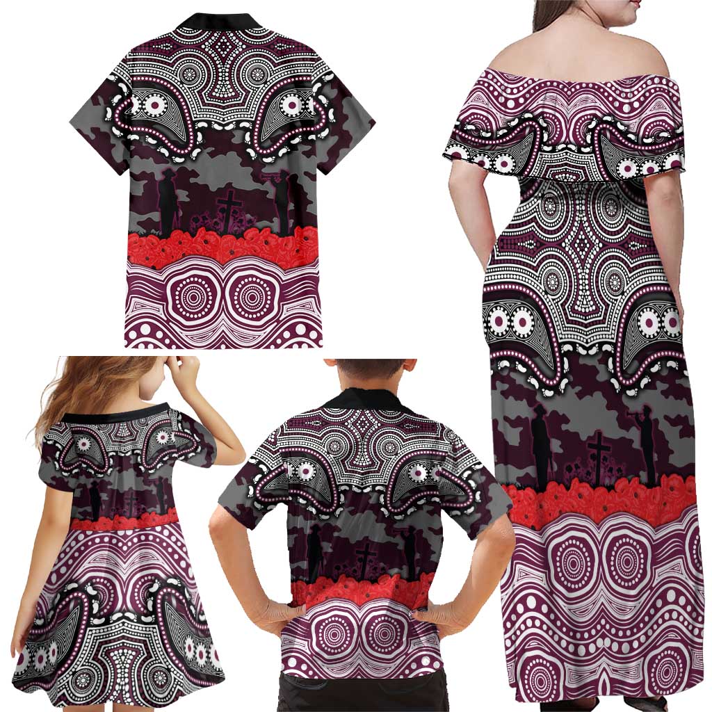 ANZAC Day Manly Warringah Sea Eagles Family Matching Off Shoulder Maxi Dress and Hawaiian Shirt Military Memorial Aboriginal Indigenous Art