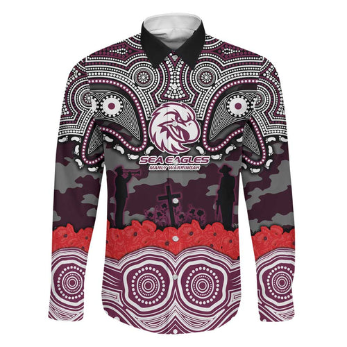 ANZAC Day Manly Warringah Sea Eagles Family Matching Off Shoulder Maxi Dress and Hawaiian Shirt Military Memorial Aboriginal Indigenous Art
