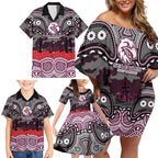 ANZAC Day Manly Warringah Sea Eagles Family Matching Off Shoulder Short Dress and Hawaiian Shirt Military Memorial Aboriginal Indigenous Art