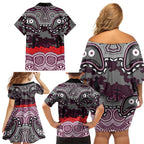 ANZAC Day Manly Warringah Sea Eagles Family Matching Off Shoulder Short Dress and Hawaiian Shirt Military Memorial Aboriginal Indigenous Art