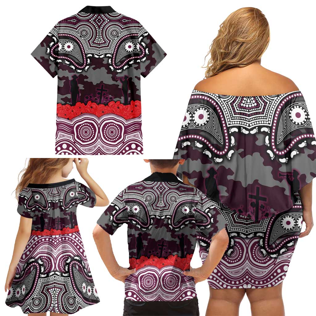ANZAC Day Manly Warringah Sea Eagles Family Matching Off Shoulder Short Dress and Hawaiian Shirt Military Memorial Aboriginal Indigenous Art