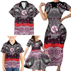 ANZAC Day Manly Warringah Sea Eagles Family Matching Short Sleeve Bodycon Dress and Hawaiian Shirt Military Memorial Aboriginal Indigenous Art