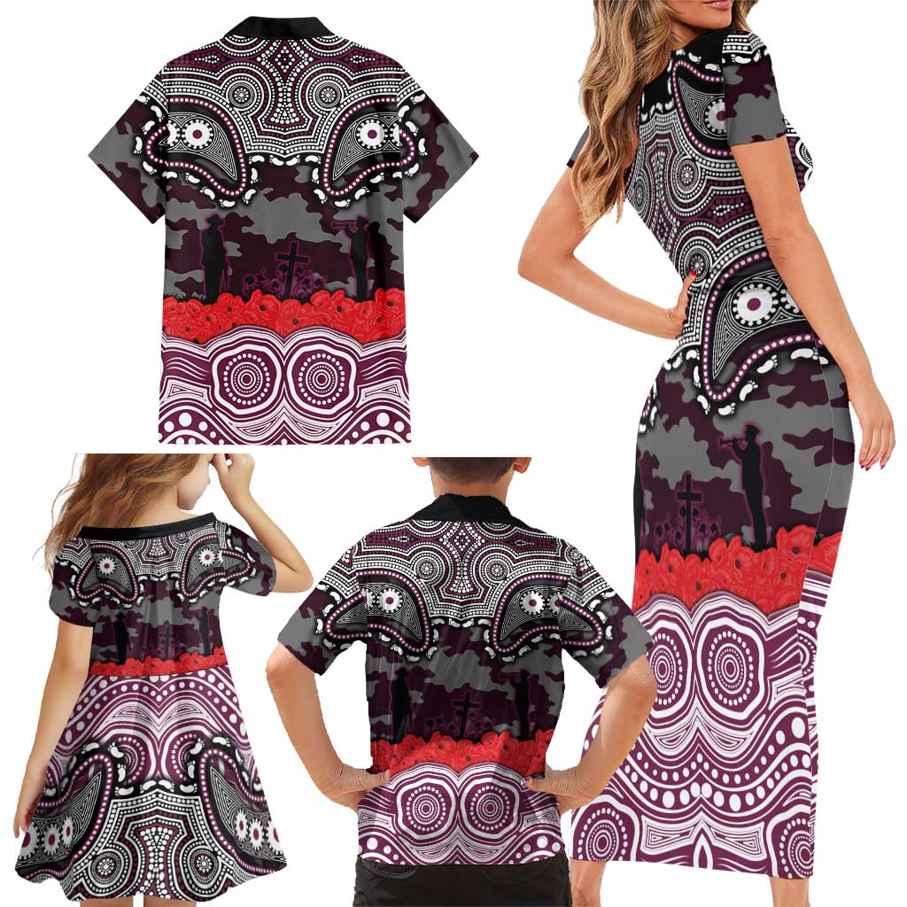 ANZAC Day Manly Warringah Sea Eagles Family Matching Short Sleeve Bodycon Dress and Hawaiian Shirt Military Memorial Aboriginal Indigenous Art