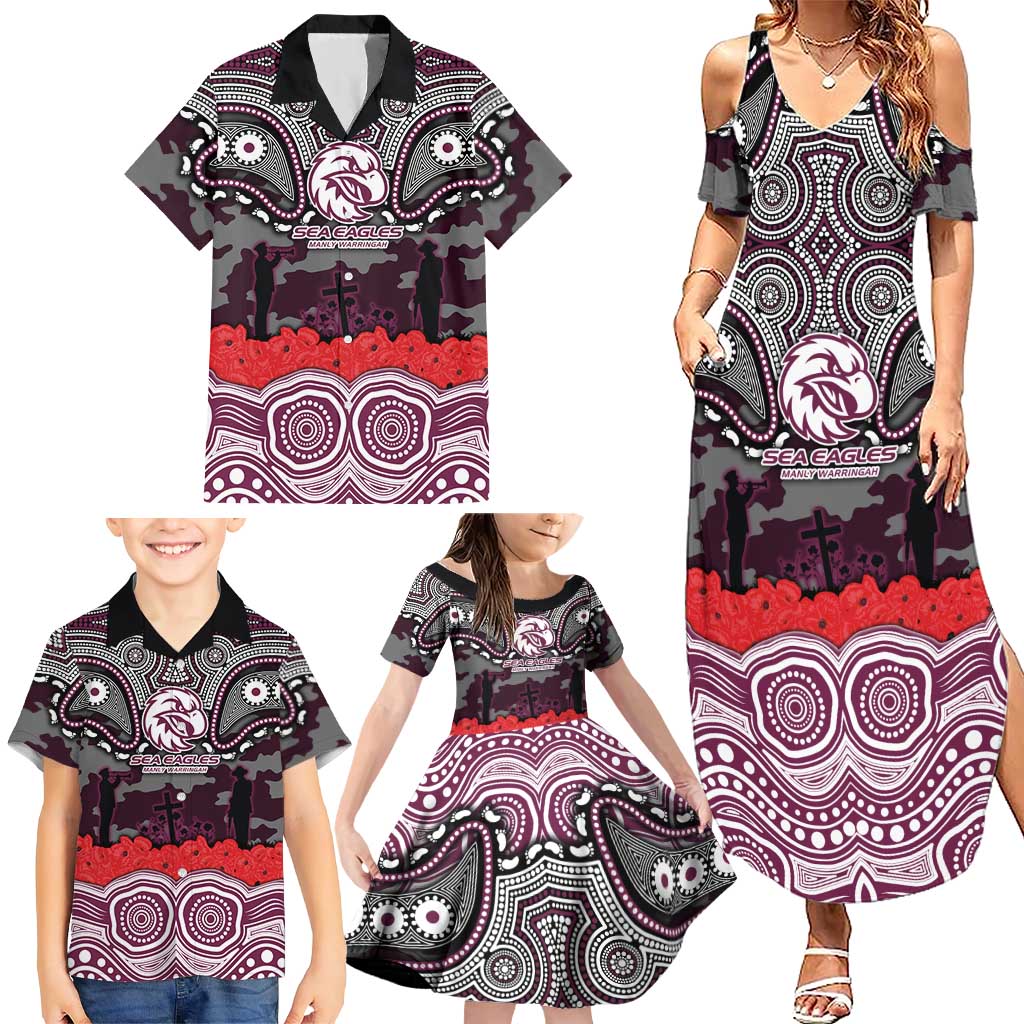 ANZAC Day Manly Warringah Sea Eagles Family Matching Summer Maxi Dress and Hawaiian Shirt Military Memorial Aboriginal Indigenous Art