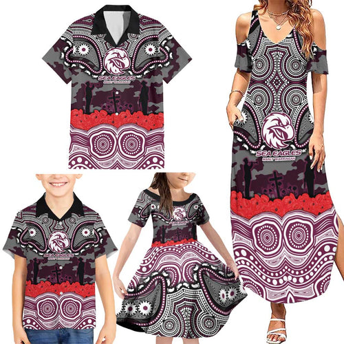 ANZAC Day Manly Warringah Sea Eagles Family Matching Summer Maxi Dress and Hawaiian Shirt Military Memorial Aboriginal Indigenous Art