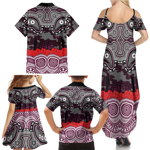 ANZAC Day Manly Warringah Sea Eagles Family Matching Summer Maxi Dress and Hawaiian Shirt Military Memorial Aboriginal Indigenous Art