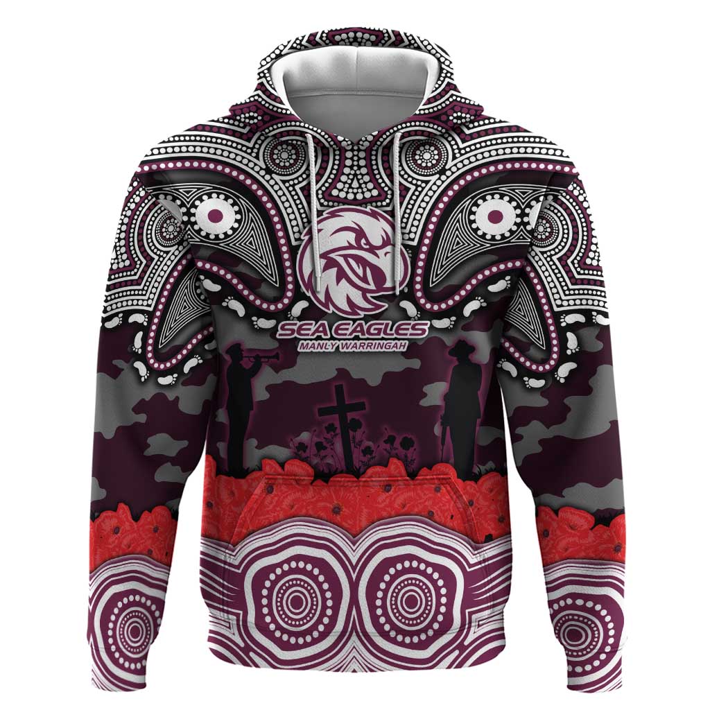 ANZAC Day Manly Warringah Sea Eagles Hoodie Military Memorial Aboriginal Indigenous Art