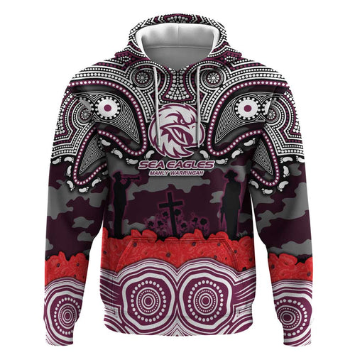 ANZAC Day Manly Warringah Sea Eagles Hoodie Military Memorial Aboriginal Indigenous Art