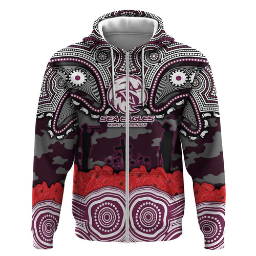 ANZAC Day Manly Warringah Sea Eagles Hoodie Military Memorial Aboriginal Indigenous Art