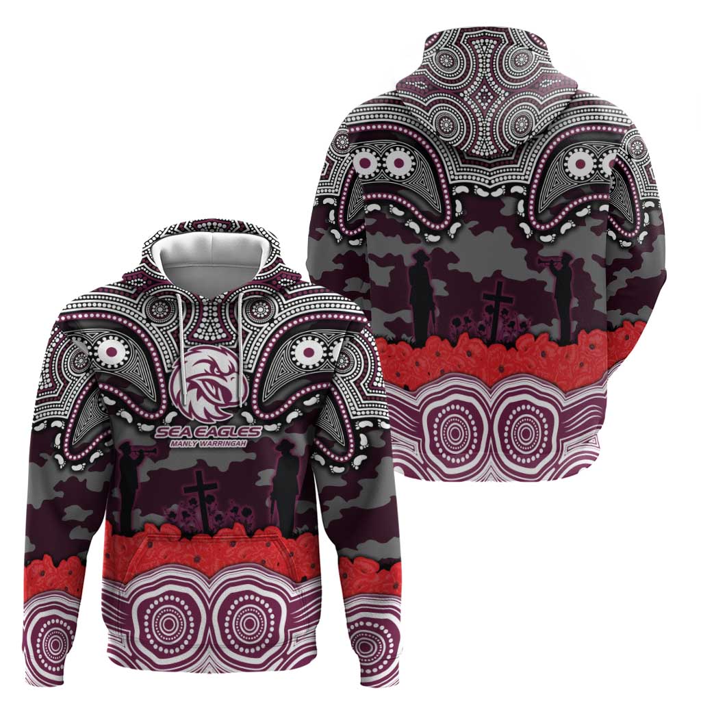 ANZAC Day Manly Warringah Sea Eagles Hoodie Military Memorial Aboriginal Indigenous Art
