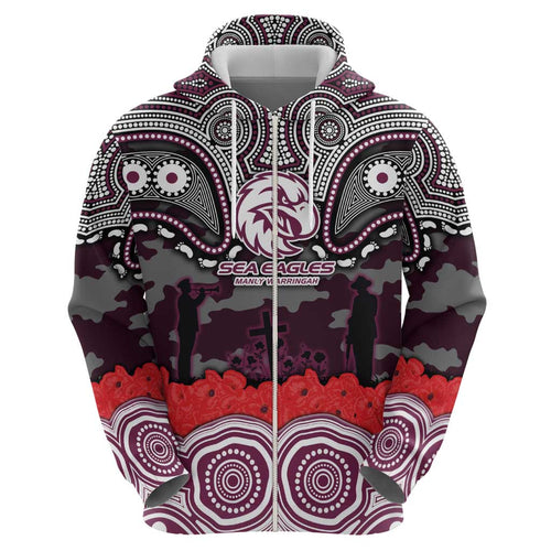 ANZAC Day Manly Warringah Sea Eagles Hoodie Military Memorial Aboriginal Indigenous Art