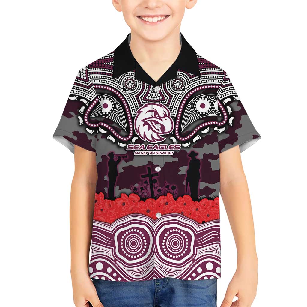 ANZAC Day Manly Warringah Sea Eagles Kid Hawaiian Shirt Military Memorial Aboriginal Indigenous Art