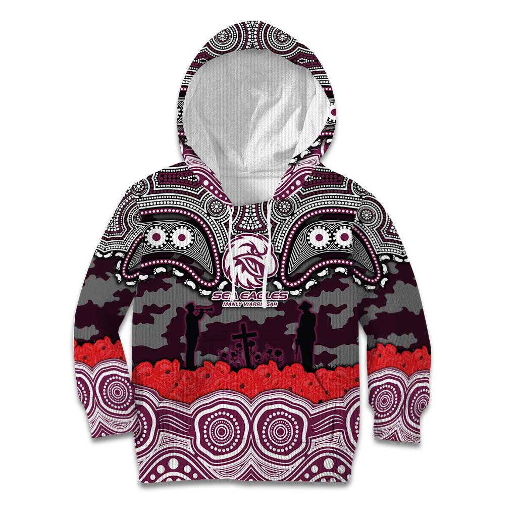 ANZAC Day Manly Warringah Sea Eagles Kid Hoodie Military Memorial Aboriginal Indigenous Art