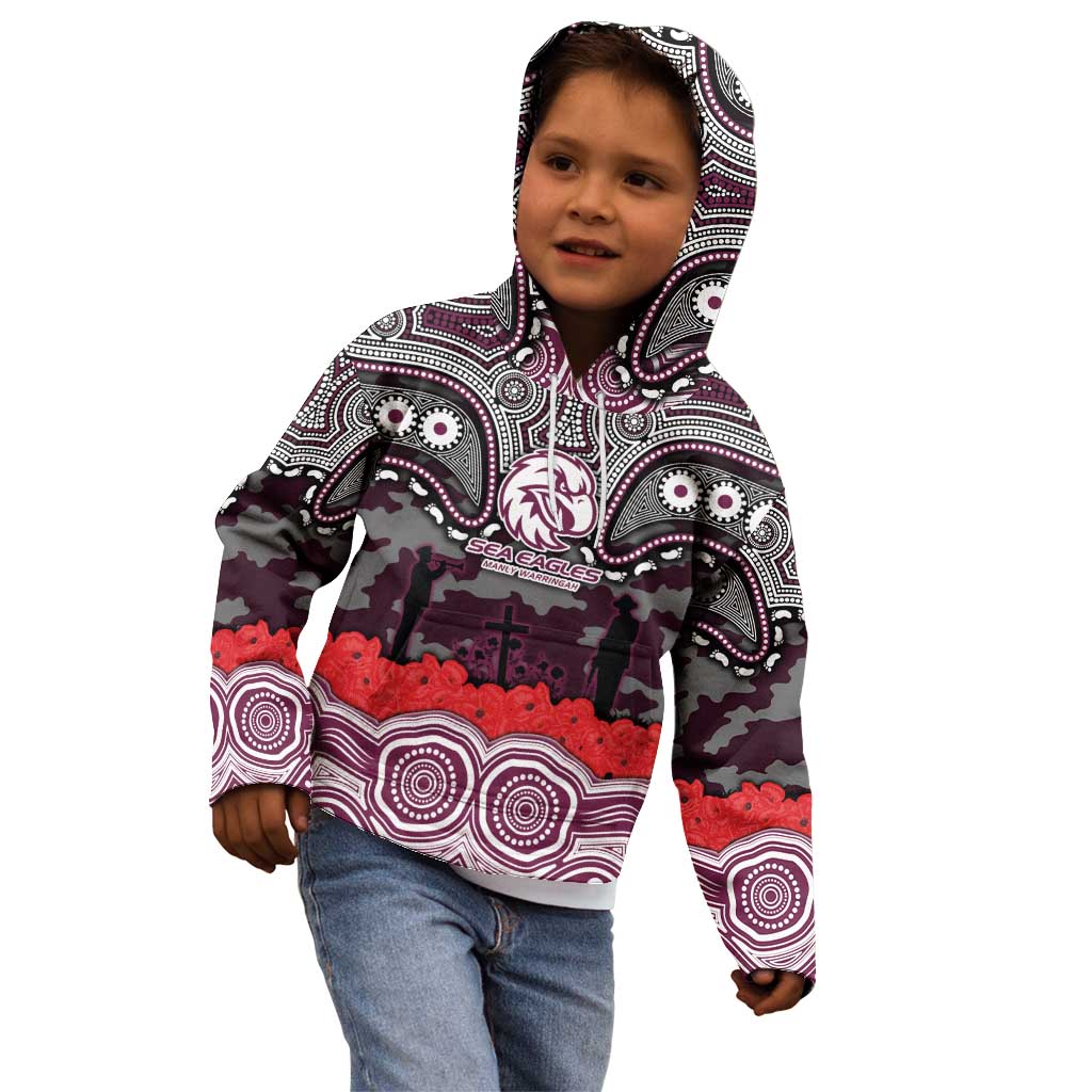 ANZAC Day Manly Warringah Sea Eagles Kid Hoodie Military Memorial Aboriginal Indigenous Art