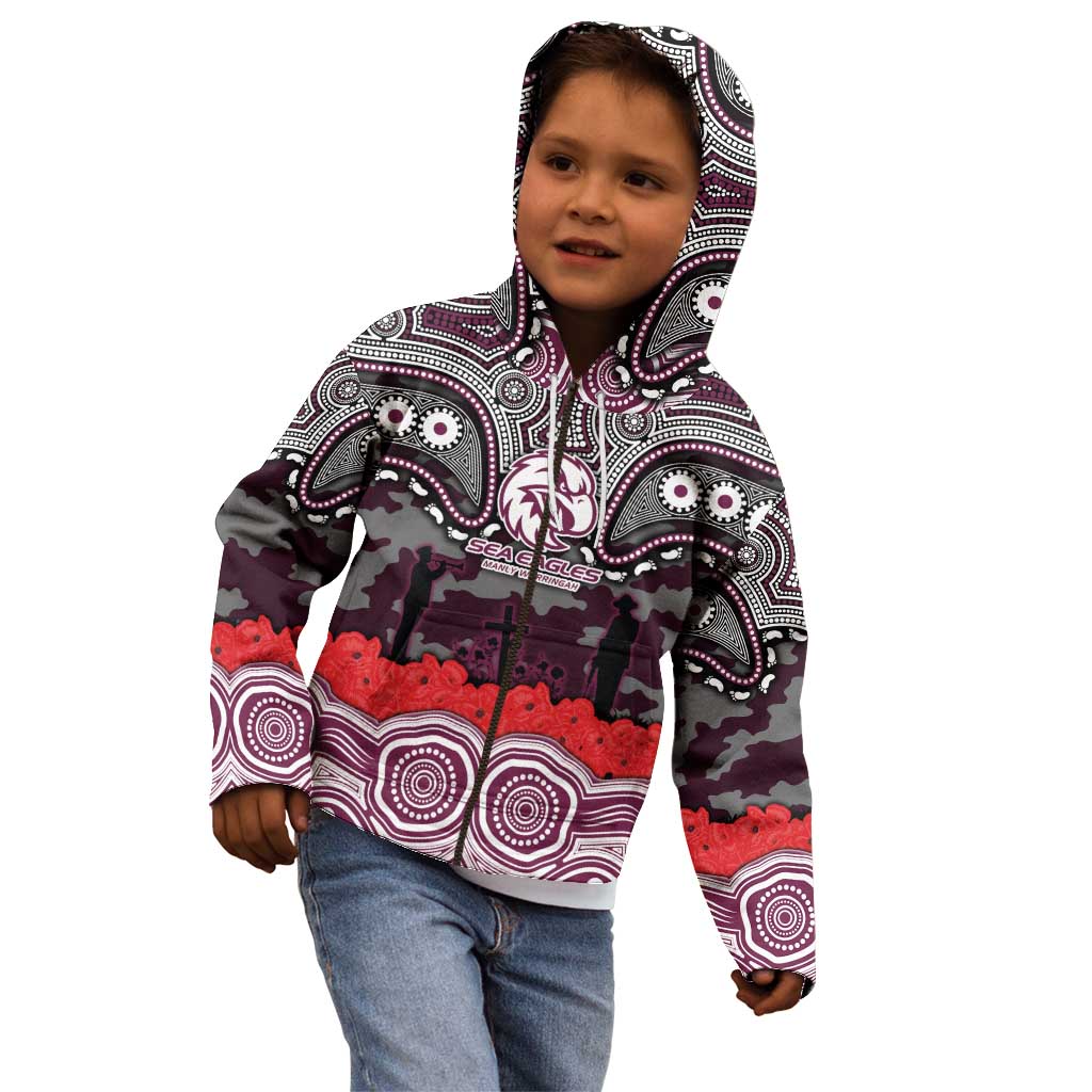 ANZAC Day Manly Warringah Sea Eagles Kid Hoodie Military Memorial Aboriginal Indigenous Art